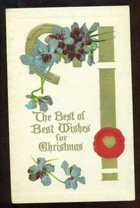 Golden Horseshoe Pansies Vintage Christmas Postcard  - Picture 1 of 1