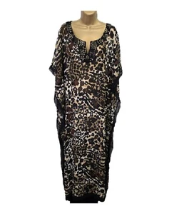 Marc Bouwer Sheer Maxi Caftan Kaftan Womens 1X Leopard Beaded Boudoir Chemise - Picture 1 of 11