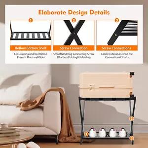 4*Folding Luggage Suitcase Rack Bamboo Folding Hotel Shelf Stand For Travel Home - Picture 1 of 23