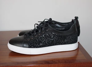 Tenis Robert Graham Bait de cuero negro en relieve gamuza con cordones para hombre talla 10 - Imagen 1 de 10