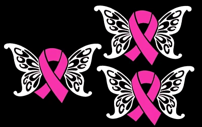 Butterfly Wings Breast Cancer Ribbon Pink 3 Pink & White Vinyl Decal Car Window - Image 1 of 2