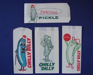 4 ORIG UNUSED CHILLY DILLY PERSONALITY PICKLE BAGS DRIVE IN MOVIE THEATRE BAGS - Picture 1 of 3