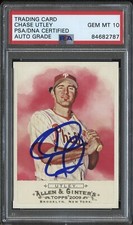CHASE UTLEY SIGNED 2009 TOPPS ALLEN AND GINTER BASEBALL CARD PSA/DNA AUTO 10
