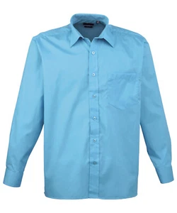 Mens Long Sleeve Premier Poplin Shirt Plain Classic Stylish Pocket All Sizes - Picture 1 of 25