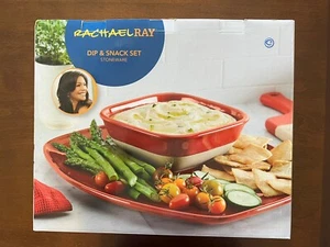 New Rachael Ray Cityscapes Ceramic Hot Chip and Dip Set, Cherry Red - Picture 1 of 2