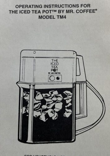 VTG 1995 Mr Coffee TM4 Iced Tea Pot Maker Owner Manual Instruction Sun pitcher