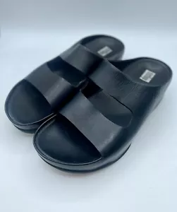FitFlop Shuv Two-Bar All Leather Slides in Black. Womens Size 6 - Picture 1 of 6