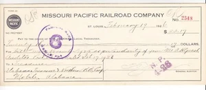 MISSOURI PACIFIC 1926 Draft / Check - Picture 1 of 1