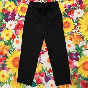 Women’s Express Black Dress Pants Ankle Length High Rise w/ Tie Belt 00 - Picture 1 of 8