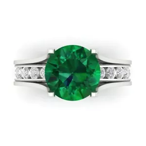 3.39 tcw Round Cut Engagement Ring for Women 14K White Gold Emerald Promise Ring - Bild 1 von 5