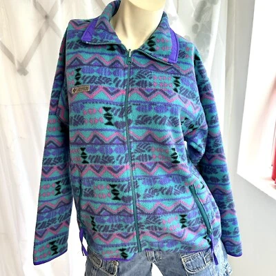 Chaqueta De Colección Años 90 Columbia Polar Cremallera Para Mujer’s M Azul Púrpura Rosa Estampado Azteca Foto 1 de 4