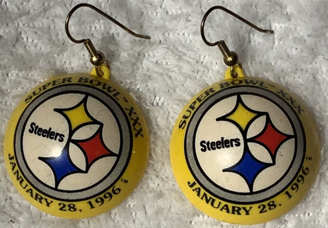 NFL Pittsburgh Steelers Football Earrings Super Bowl XXX 30 1996 Champions Round Cover