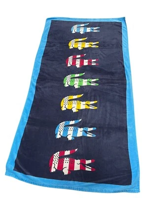 Lacoste Blue Beach Towel Striped Alligator Preppy Cotton - Image 1 of 4