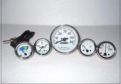 Willys MB Jeep Ford GPW CJ Speedometer Temp Oil Fuel Amp Gauges White Face - Изображение 1 из 3