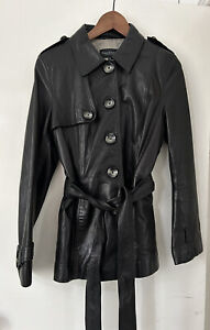 Vintage Soft Black Leather Belted Jacket 90s Y2K UK14 Fits Like UK12 Bust 38”