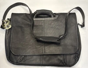 Vintage Suaza Leather Black Briefcase Messenger Bag Crossbody Made In Colombia - Picture 1 of 13