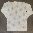 VTG Victoria Jones Womens L Beaded Sweater Knit Embellished Flowers White