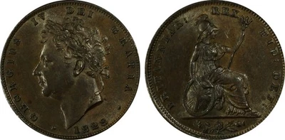 Gran Bretaña Farthing 1828 1/4 penique, Jorge IV, KM# 697 PCGS MS-62 Foto 1 de 4