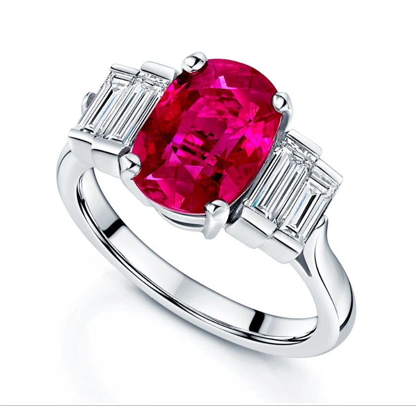 Red Ruby Gemstone Lab Created Diamond Wedding Ring 4.30 CT Oval 18K White Gold - Image 1 of 4