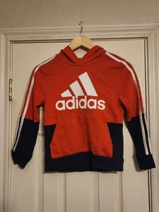 Adidas Hoodie Youth 8 Tall Black Red White Pullover Athletic - Picture 1 of 5