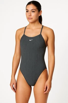 Traje de baño vintage Nike de una pieza negro a rayas espalda deportiva talla S retro años 90 traje de baño Foto 1 de 4