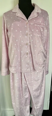 Karen Neuburger Pajama Set Pink White Polka Dot Soft Fleece Small NWT - Image 1 of 4
