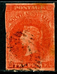 South Australia 1855 Queen Victoria Carmine Imperf SG #2 VFU H293 - Picture 1 of 6
