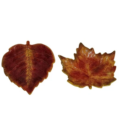 Plato en forma de hoja naranja rojo amarillo otoño otoño decoración cerámica con detalles para el hogar Foto 1 de 4
