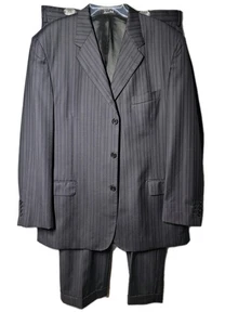 Giorgio Valentini 46L Men Suit Black Pen Striped Made In Italy Wool - Picture 1 of 16