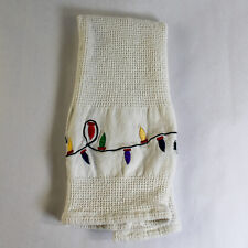 DII Tea Towel Waffle Knit Embroidered Christmas Lights Multi Color Cotton