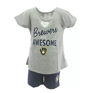 Milwaukee Brewers Girls MLB Infant Toddler Size 2-Piece Shirt & Shorts Set New - Picture 1 of 2