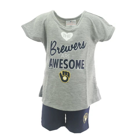 Milwaukee Brewers Girls MLB Infant Toddler Size 2-Piece Shirt & Shorts Set New Cover