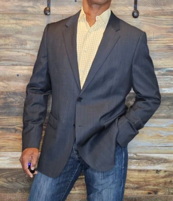 Theory 100% Wool Stitched Lapel Dark Green Striped Blazer Jacket 44R - Image 1 of 4