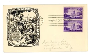 US FDC Scott # 903 - Pair - VT to NY - 3/4/1941 - Awesome Cachet (23-C145) - Picture 1 of 4