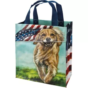 Dog with American Flag Market Tote Bag - Picture 1 of 3