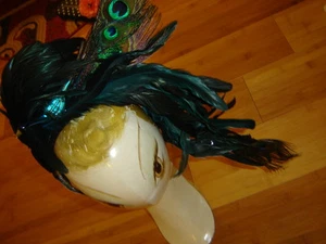 Peacock headdress hat Burning Man Halloween costume feathers green - Picture 1 of 6