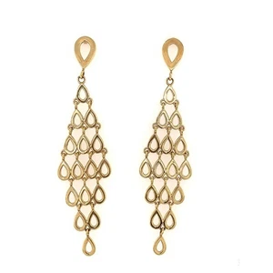 Italian 14k Yellow Gold Open Tear Drop Long Hanging Earrings 4.1 grams - Picture 1 of 3