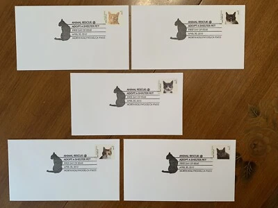 ADOPT A SHELTER PET Set of 5 Cat Rescues FDCs SC# 4452, 4453, 4456, 4457, 4460 - Image 1 of 4