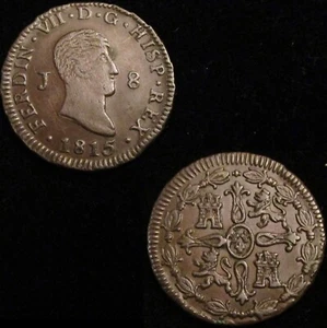 ESPAÑA, 252-FERNANDO VII, 8 MARAVEDÍES 1815, JUBIA, CASI SIN CIRCULAR. - Imagen 1 de 3
