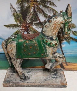 Antique Indian Carved Wooden "Ghodi" Wedding Horse Figurine - Picture 1 of 12