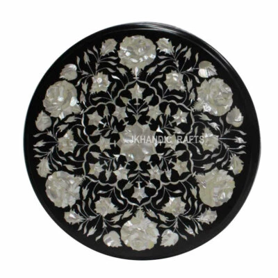 18" Marble Coffee Console Table Top Semi Precious Stones Inlay Work Patio Decor - Image 1 of 4