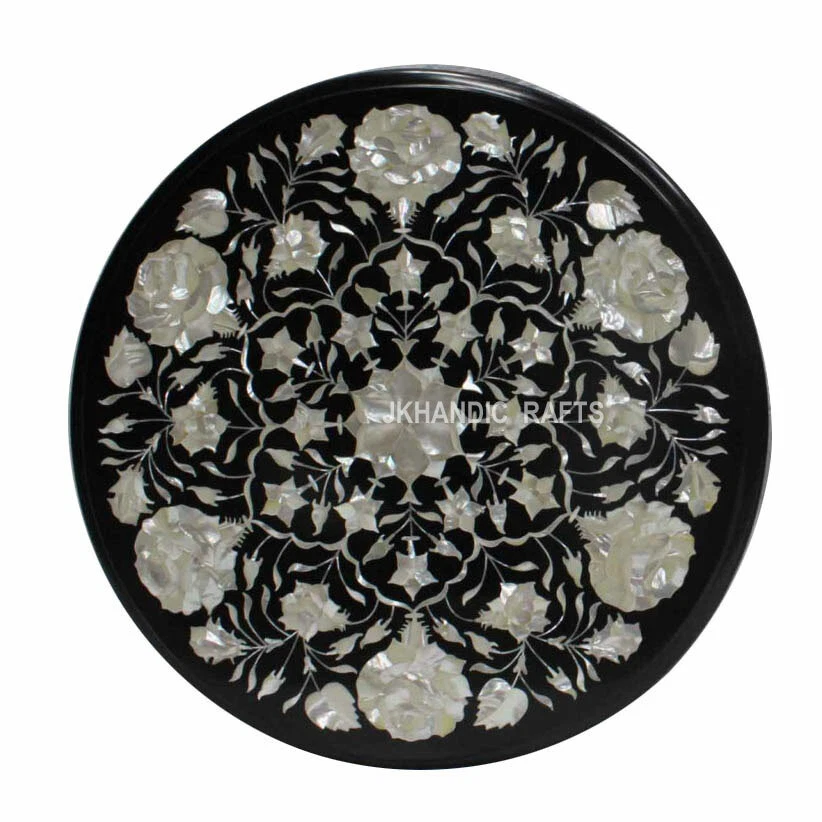 18" Marble Coffee Console Table Top Semi Precious Stones Inlay Work Patio Decor - Image 1 of 4