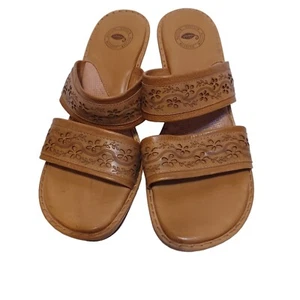 Nurture Sandals Womens 8.5 cork wedge laser cut tan leather - Picture 1 of 6