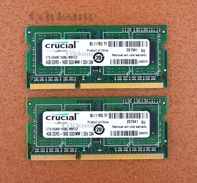 8GB Total DDR3 Crucial by Micron 1600 So-Dimm 1.35V (2pk) 4GB Laptop Ram Memory - Image 1 of 3