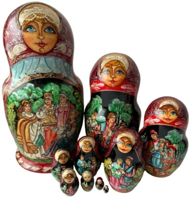 Matryoshka Russian Love Courtship Nesting Doll Sergiev Posad 10Pcs Vintage 1990s - Image 1 of 4
