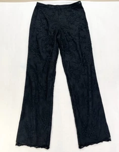 Vintage Y2K BCBG Maxazria schwarz Blumen Spitze seitlicher Reißverschluss Knopf gefütterte Hose Gr. 12 - Bild 1 von 9