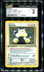 CGC 3 Snorlax 1st Edition Holo Rare Jungle 1999 Pokemon Card #11 - Picture 1 of 2