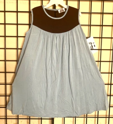 NEW NWT Igloo Island Blue/Brown Super Soft Beautiful TwoTone Swing Dress-10/11Y - Image 1 of 4