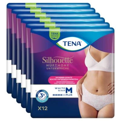 TENA Silhouette Pants Plus White M / Medium - 6 Packungen / 6 x 12 = 72 Stück