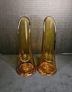 MCM Le Smith Swung Candle Holder Pair Of Amber Mantle Sconces 9.5" H - Picture 1 of 9